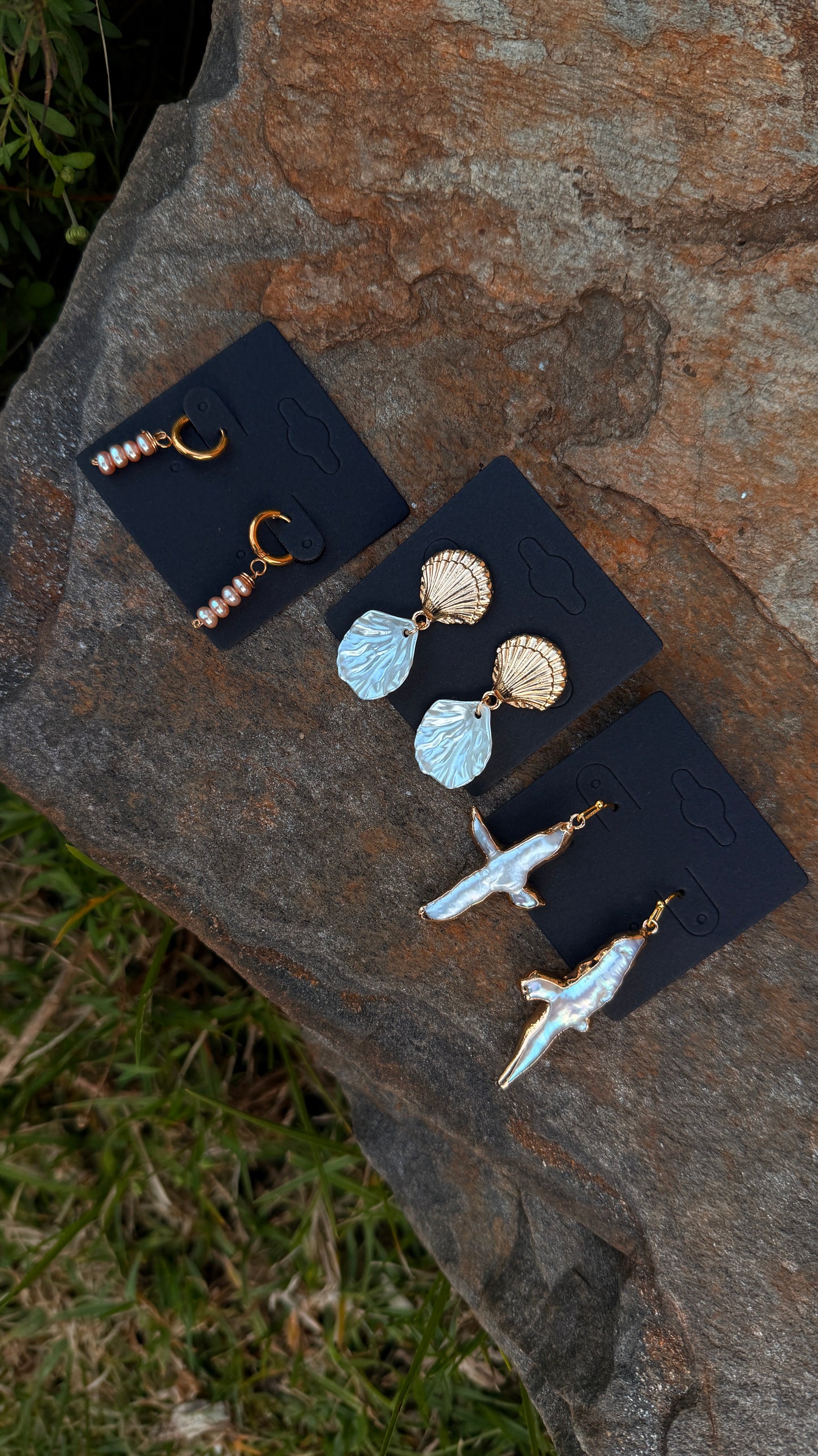 Pearl Cross Earrings - Gold Hoops
