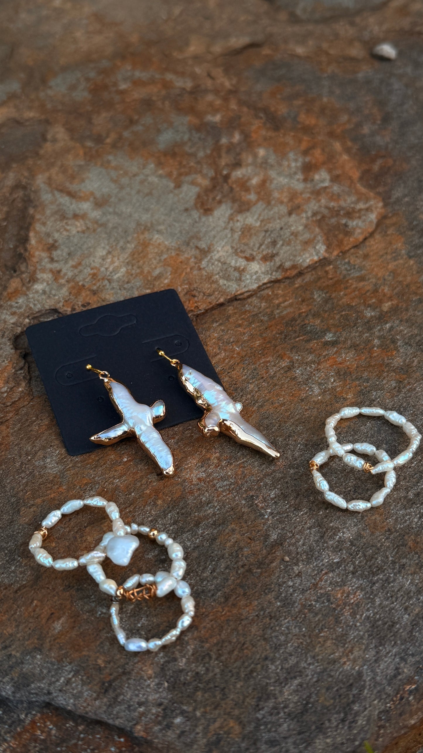 Pearl Cross Earrings - Gold Hoops
