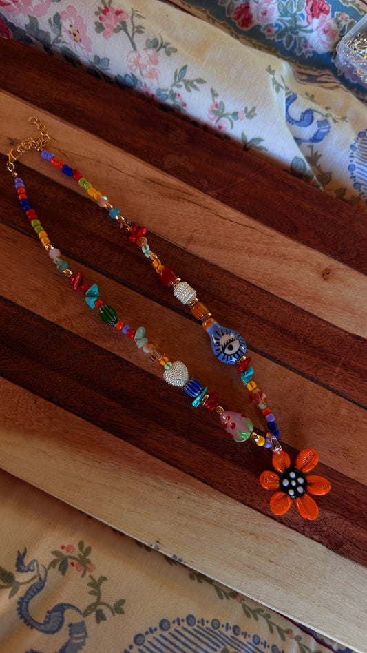 Glass Flower Pendant Necklace