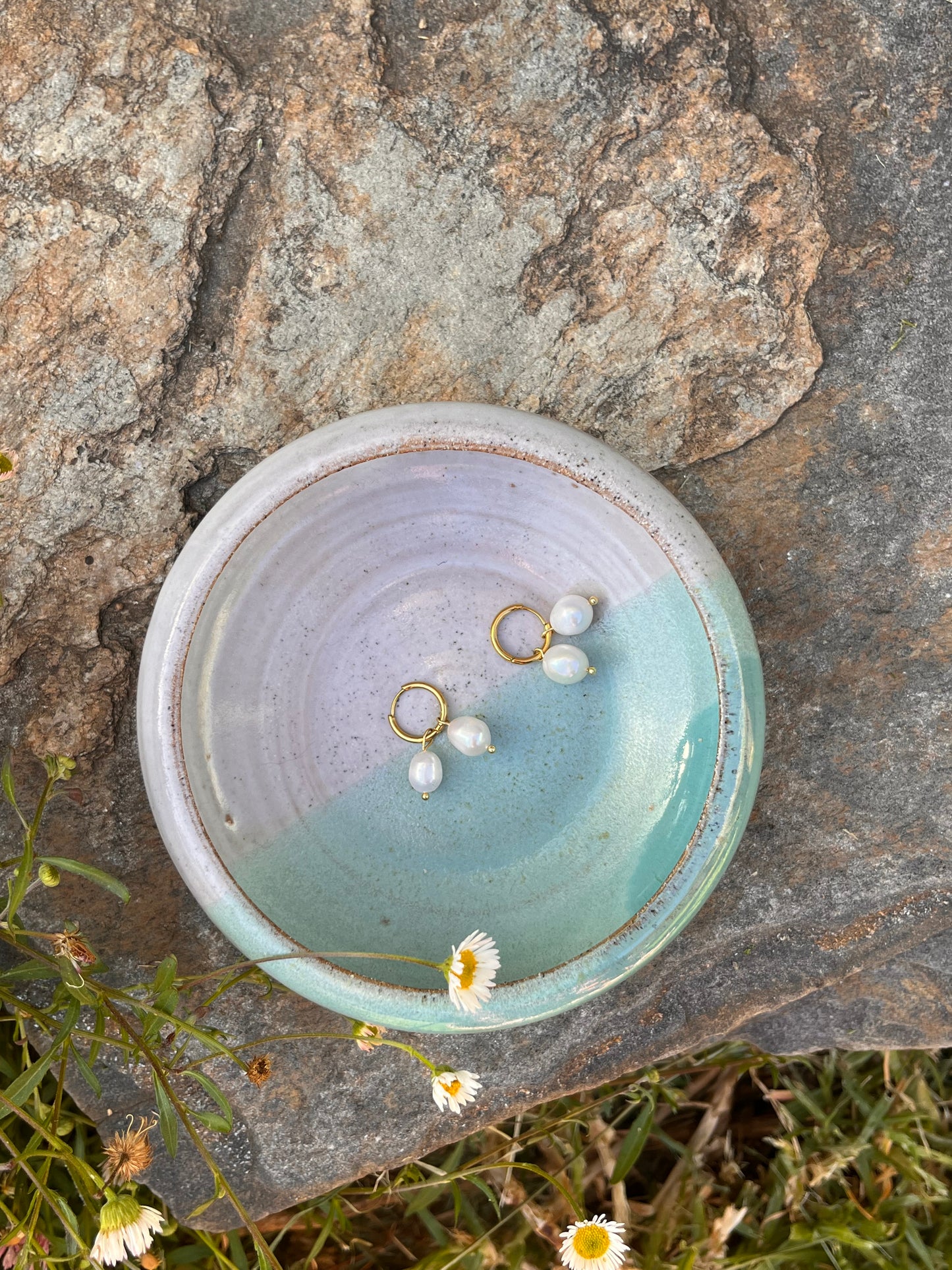 Double Pearl Hoops - Gold