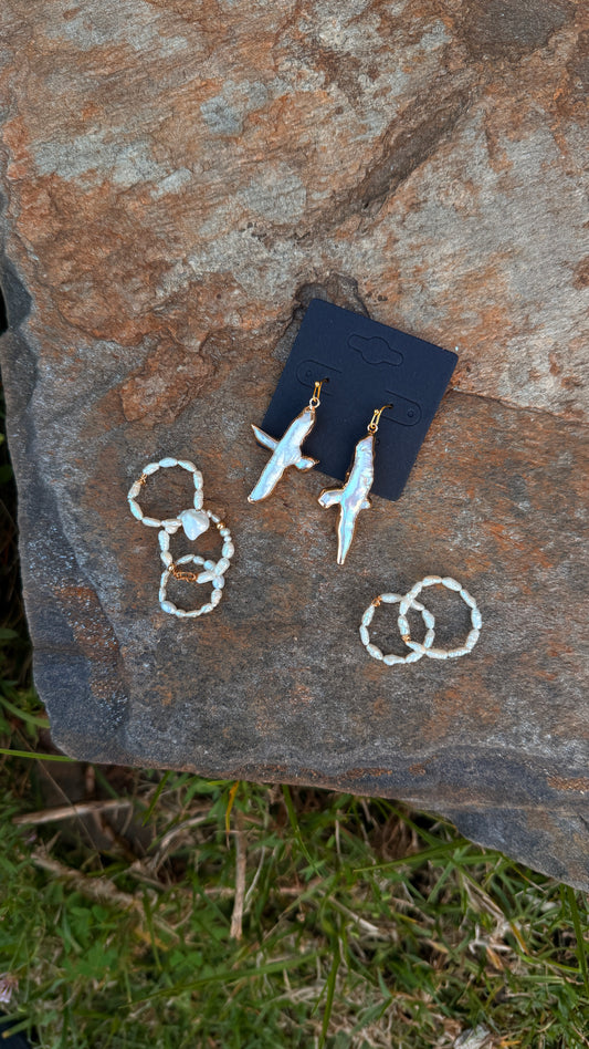 Pearl Cross Earrings - Gold Hoops