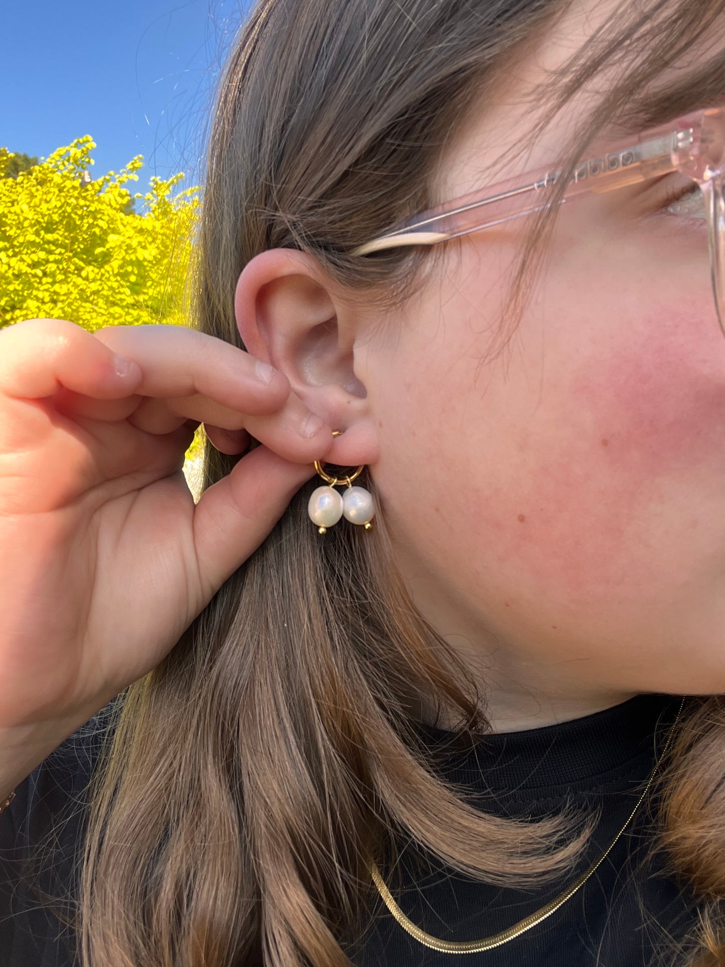 Double Pearl Hoops - Gold